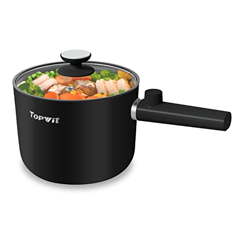 Topwit Hot Pot Electric, 1.5L Ramen Cooker, Portable Non-Stick Frying Pan, Electric Pot for Pasta, Steak, BPA Free, Electric Cooker with Dual Power Control, Over-Heating & Boil Dry Protection, Green