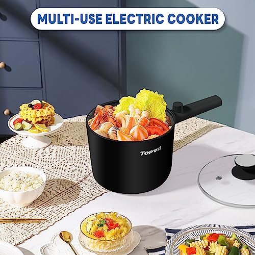 Topwit Hot Pot Electric, 1.5L Ramen Cooker, Portable Non-Stick Frying Pan, Electric Pot for Pasta, Steak, BPA Free, Electric Cooker with Dual Power Control, Over-Heating & Boil Dry Protection, Green