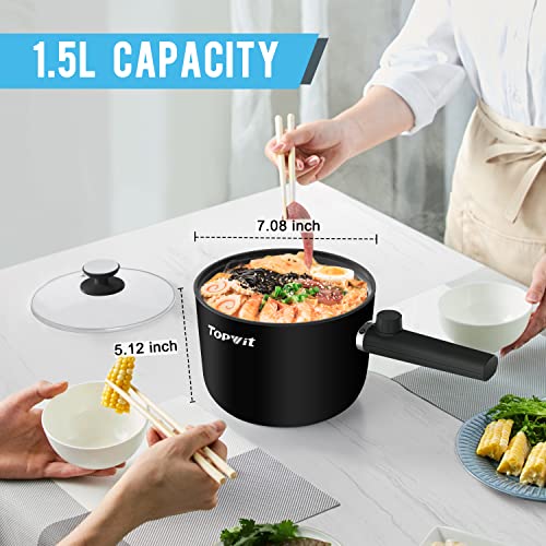 Topwit Hot Pot Electric, 1.5L Ramen Cooker, Portable Non-Stick Frying Pan, Electric Pot for Pasta, Steak, BPA Free, Electric Cooker with Dual Power Control, Over-Heating & Boil Dry Protection, Green