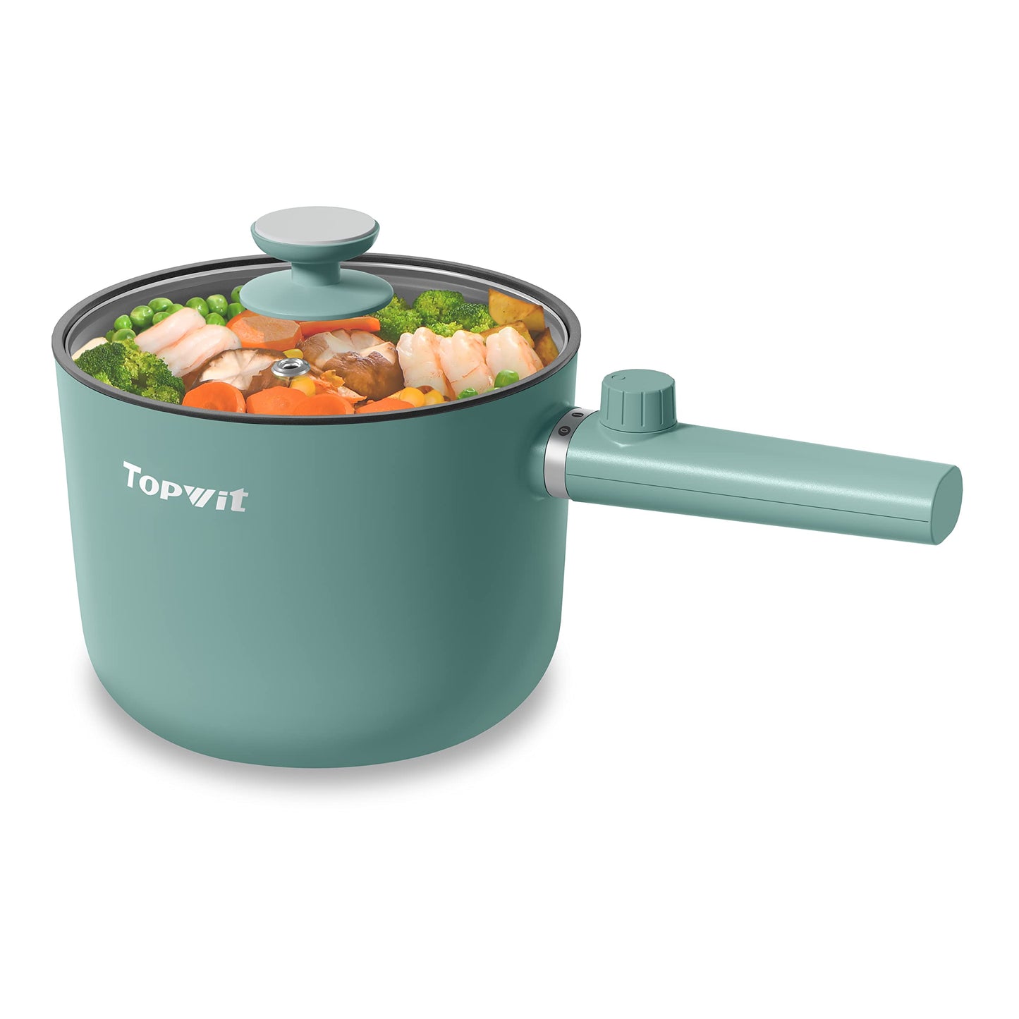 Topwit Hot Pot Electric, 1.5L Ramen Cooker, Portable Non-Stick Frying Pan, Electric Pot for Pasta, Steak, BPA Free, Electric Cooker with Dual Power Control, Over-Heating & Boil Dry Protection, Green