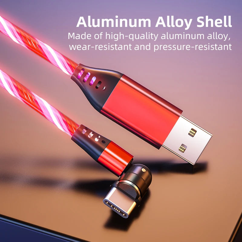 AUFU LED Flowing Light Charging Magnetic USB Cord Glow Type C Cable Magnetic Cable Micro Charger Cable for iPhone Huawei Samsung