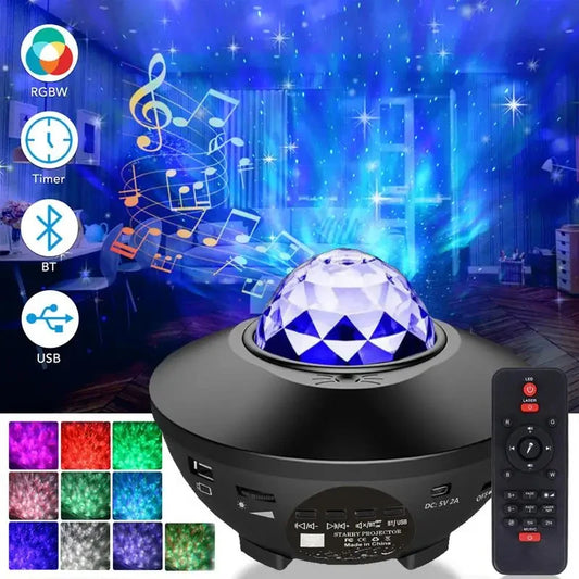 Star Night Light Projector Galaxy with Ocean Wave Music Speaker Sky Light Projector for Bedroom Decoration Birthday Gift Party